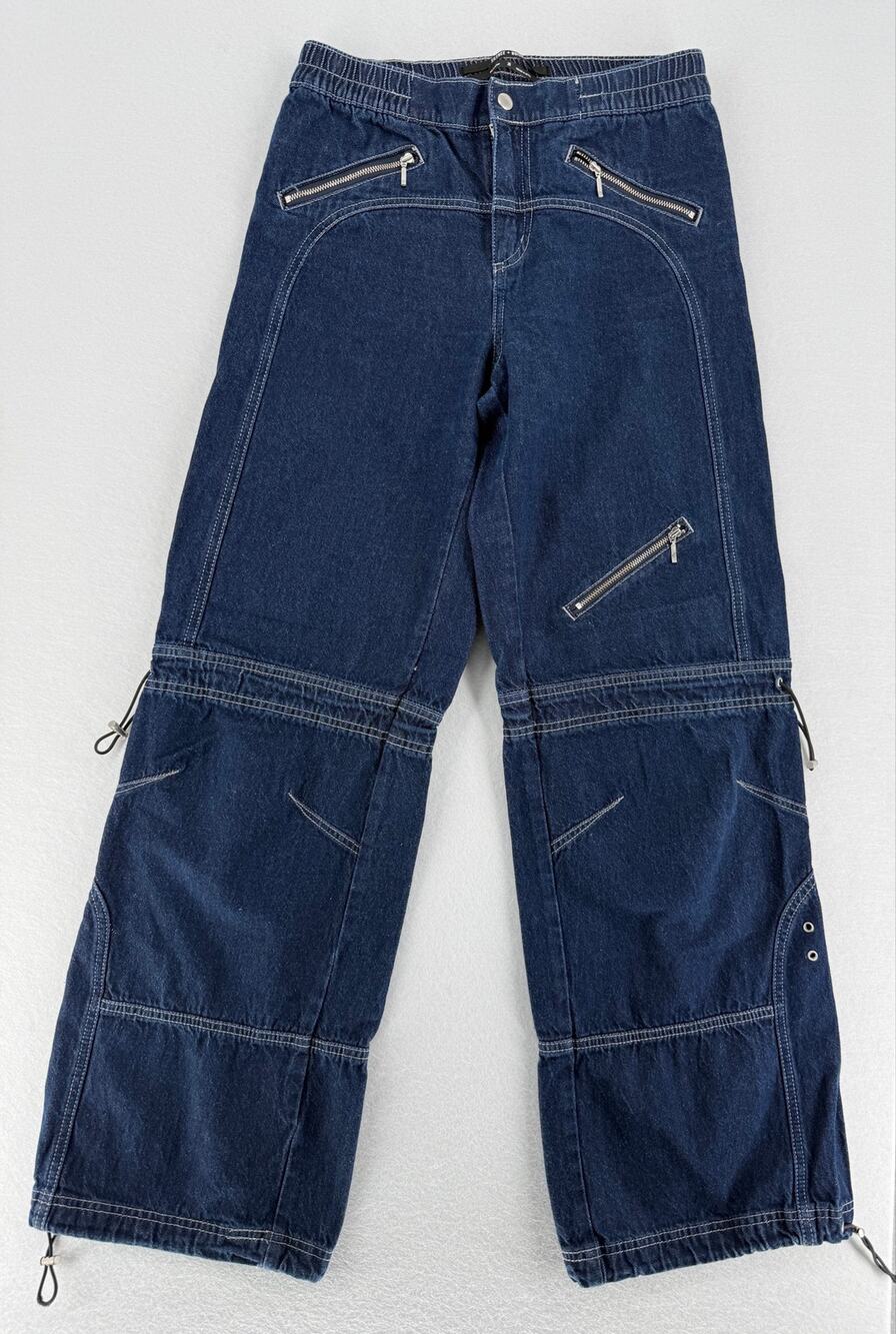 Silence + Noise Jeans Womens 26 Blue Wide Leg Utility Cargo Zip Pocket Y2K